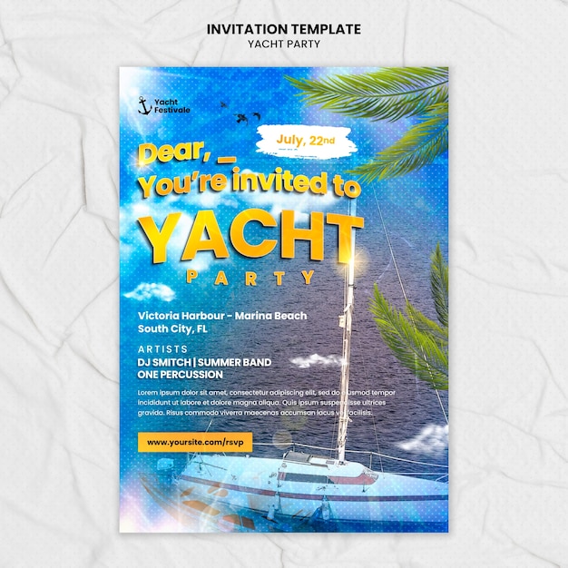 Free PSD yacht party  invitation template