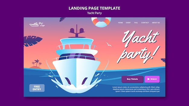 Modello della pagina di destinazione della festa in yacht