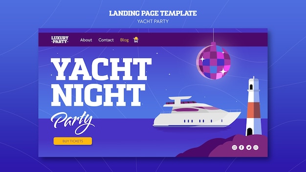 Modello della pagina di destinazione della festa in yacht