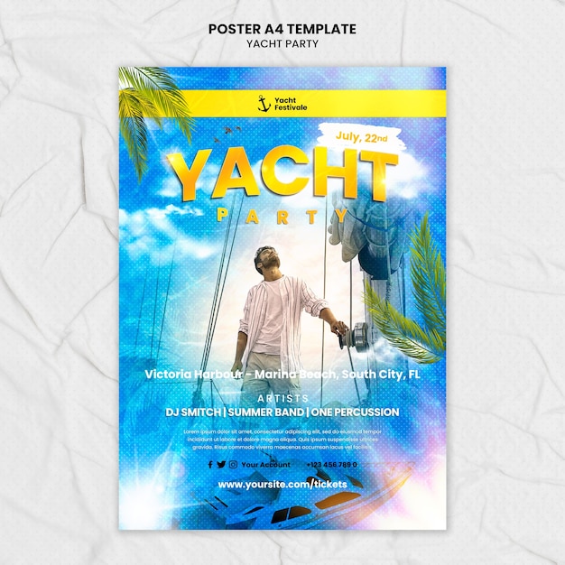 PSD gratuito modello di poster per feste di yacht