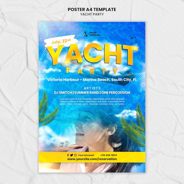 PSD gratuito modello di poster per feste di yacht