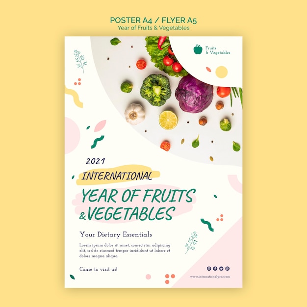 PSD gratuito anno di modello di volantino di frutta e verdura