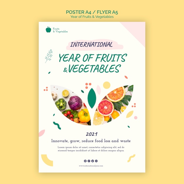 PSD gratuito anno di modello di volantino di frutta e verdura