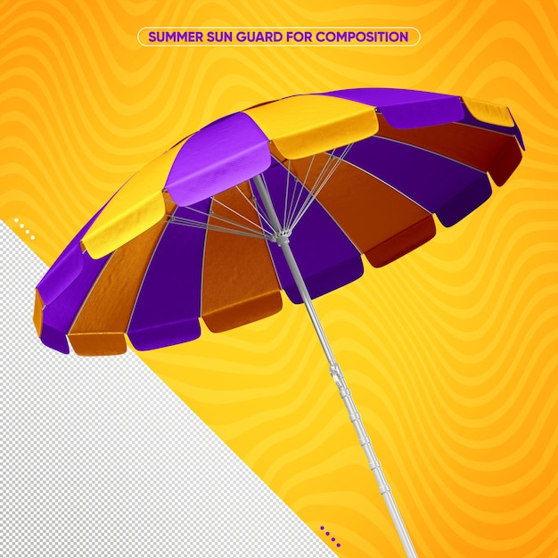 Желто-лиловый зонт от солнца вид спереди на лето