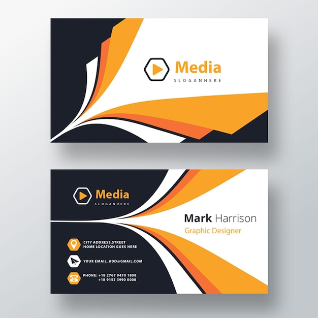 Yellow and black two sided wavy business card template