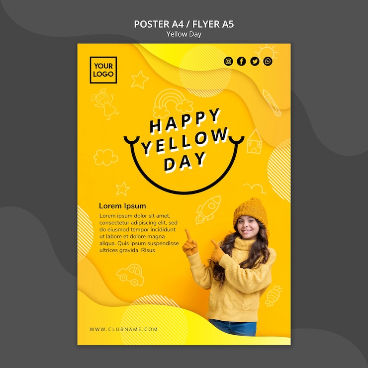 無料PSD 黄色の日コンセプトポスターテンプレート