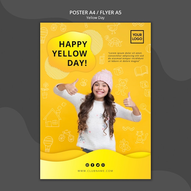 Yellow day concept poster template Free Psd