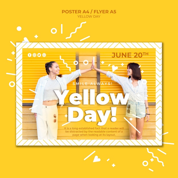 Yellow day horizontal poster template with photo