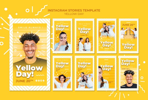 PSD gratuito modello di storie instagram giorno giallo