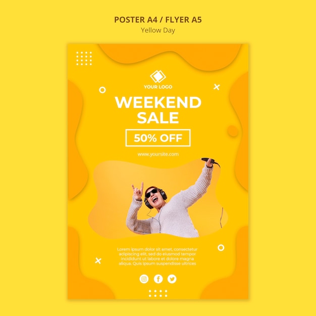 Yellow day weekend sale poster