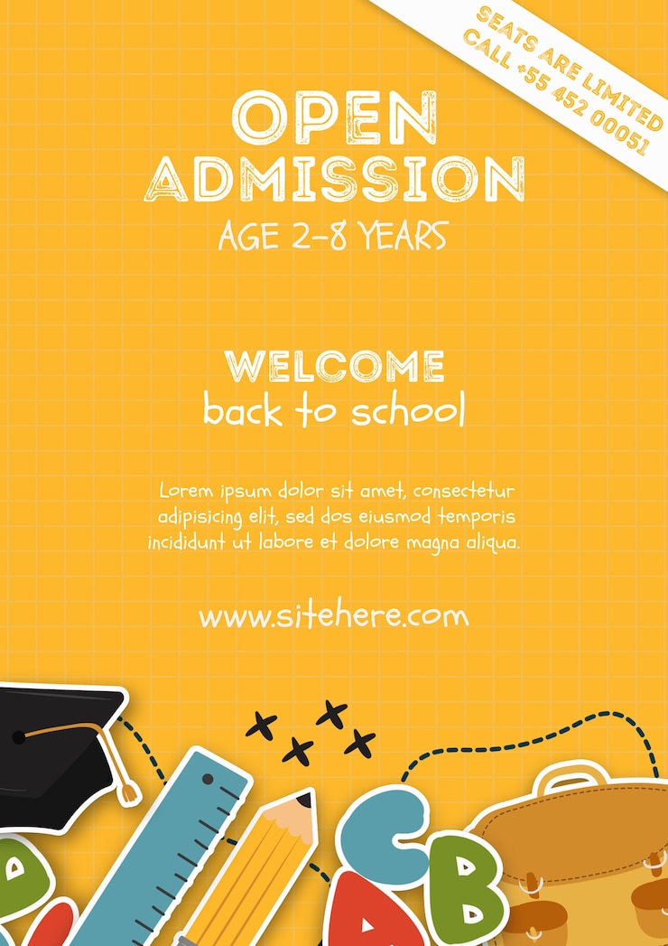 Free PSD yellow poster template for open admission at school