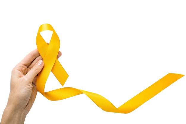 Free PSD yellow ribbon held in hand