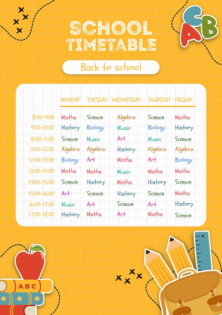 Free PSD yellow school timetable template