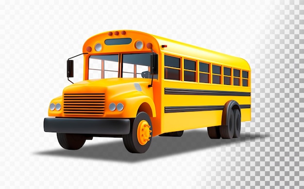 Free PSD yellow toy 3d isolated school bus on a transparent background
