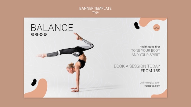 Free PSD yoga banner template with girl