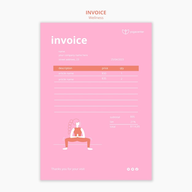 Free PSD yoga invoice template with person stretching