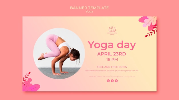 Yoga lessons banner template with photo