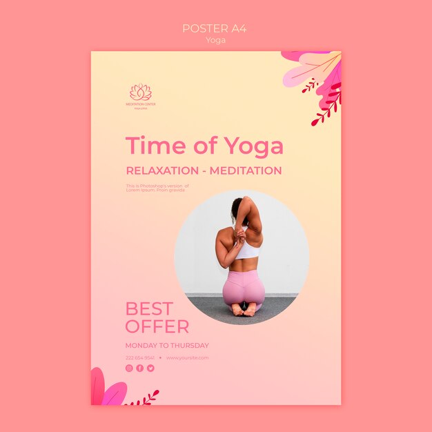 Yoga lessons poster template with photo