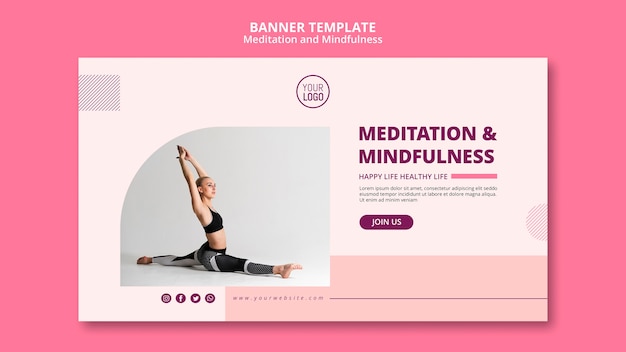 Banner di meditazione e consapevolezza posizione yoga