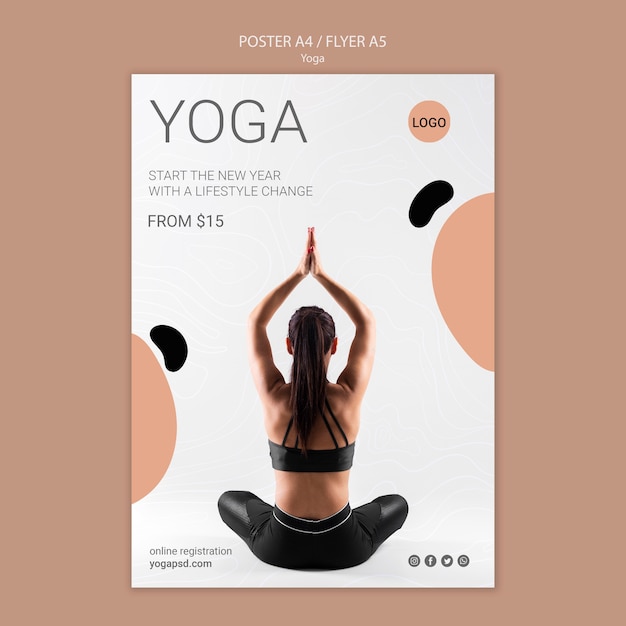 Free PSD yoga poster with woman meditating