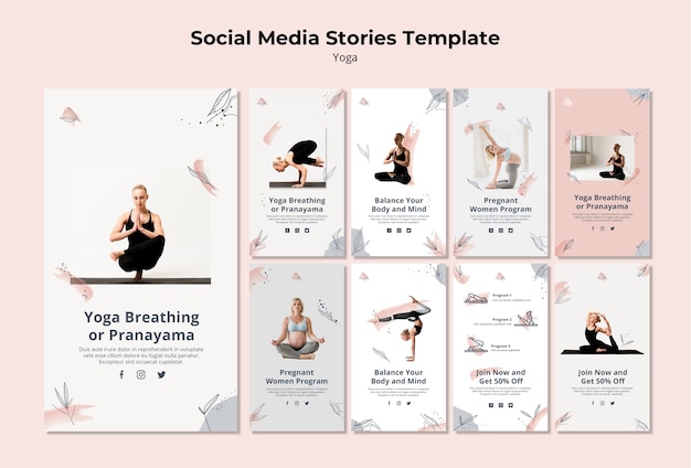 PSD gratuito modello di storie di social media yoga