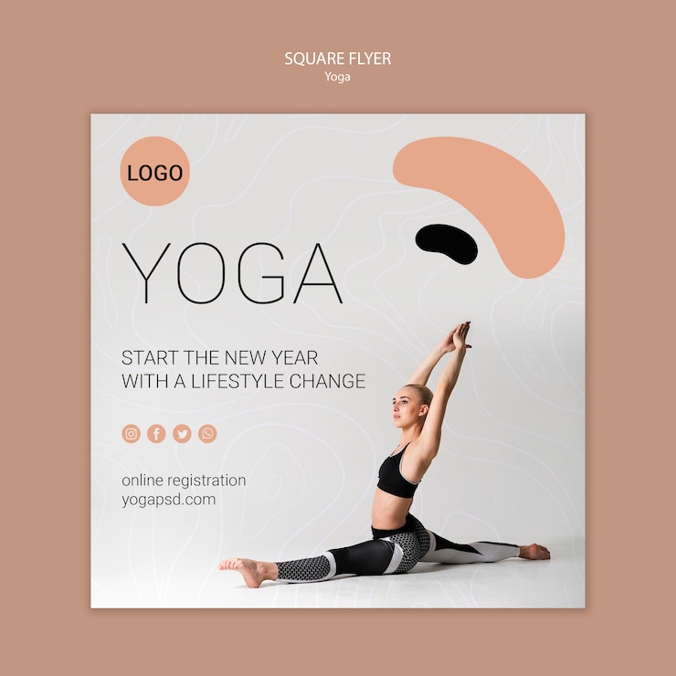 Free PSD yoga square flyer with girl stretching