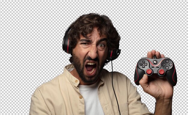 young adult bearded man gamer concept