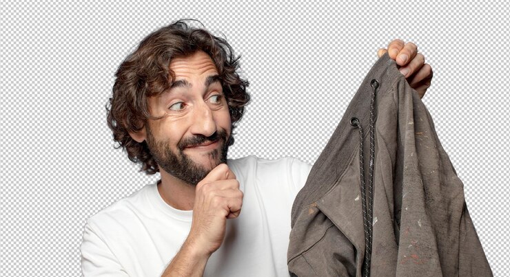 Free PSD young adult bearded man holding a dirty short pants