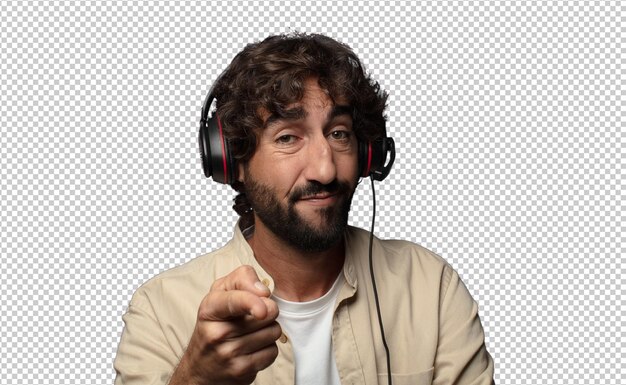 young adult bearded man telemarketer concept