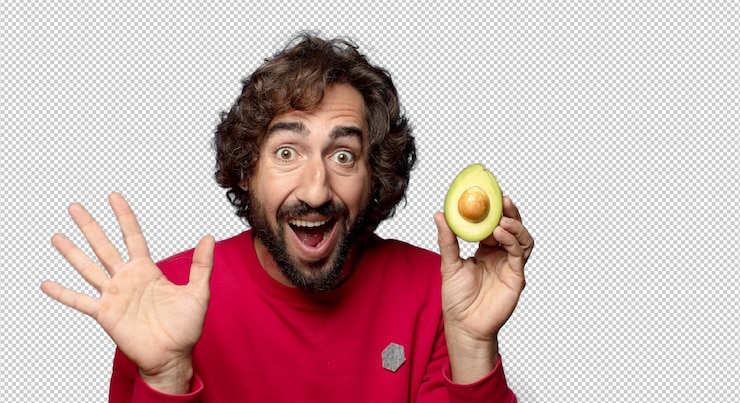 मुफ़्त PSD young adult bearded man with an avocado