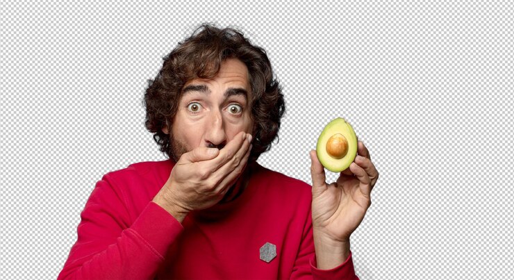 मुफ़्त PSD young adult bearded man with an avocado