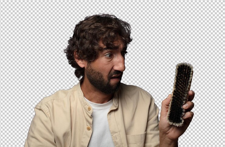 Free PSD young adult bearded man with a boots brush