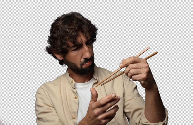 Free PSD young adult bearded man with chopsticks
