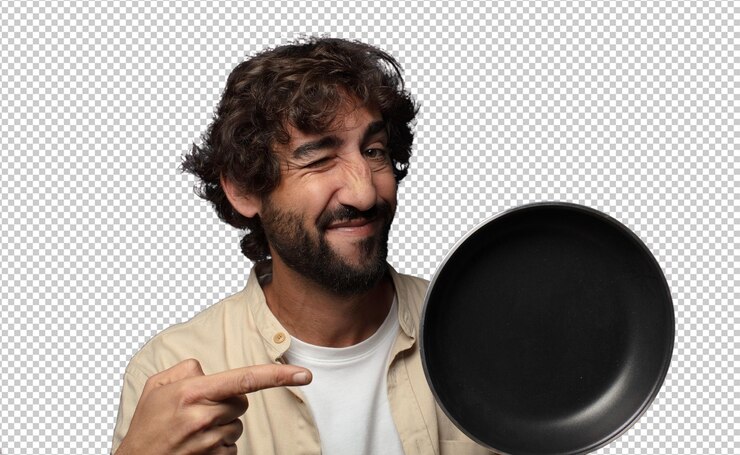 Free PSD young adult bearded man with a cooking pan