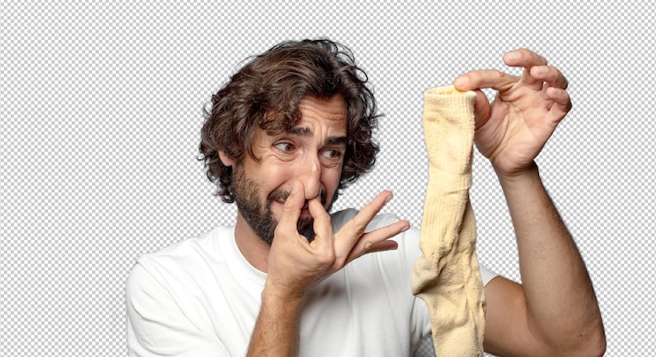 Free PSD young adult bearded man with a dirty sock