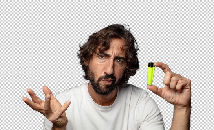 मुफ़्त PSD young adult bearded man with a lighter