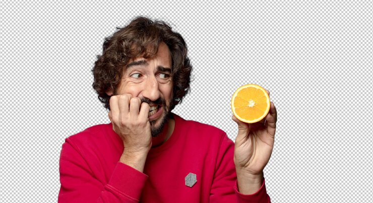 Free PSD young adult bearded man with an orange