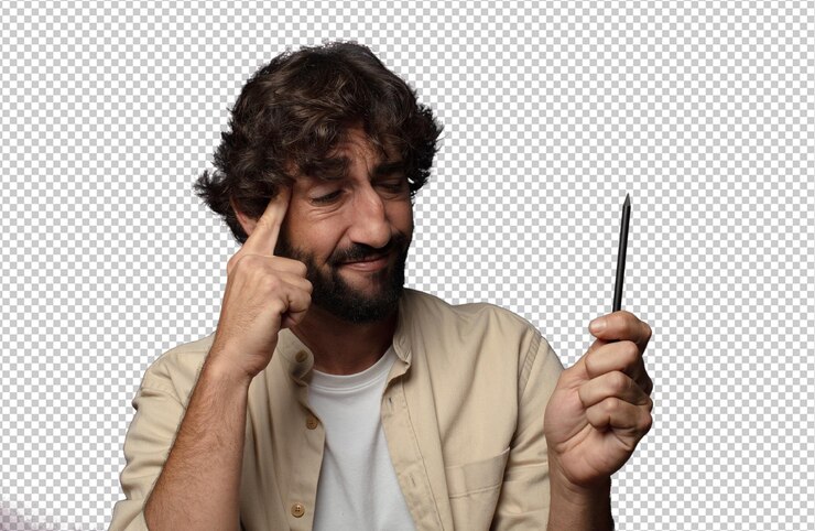 Free PSD young adult bearded man with a pencil