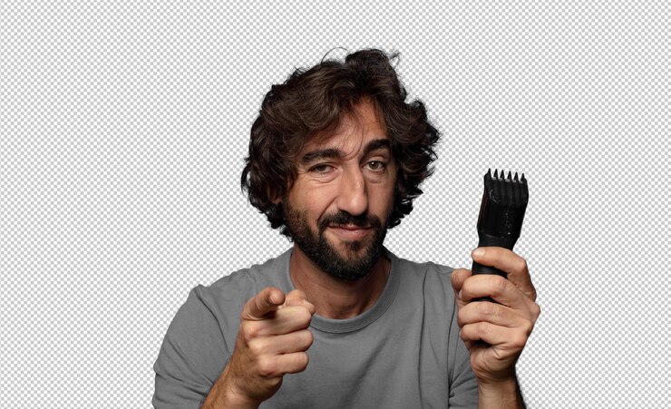 Free PSD young adult bearded man with a razor
