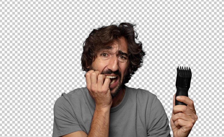 Free PSD young adult bearded man with a razor