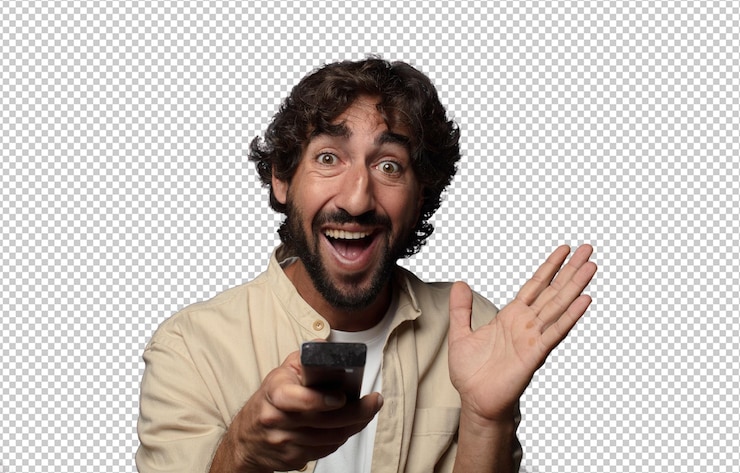 Free PSD young adult bearded man with a remote control