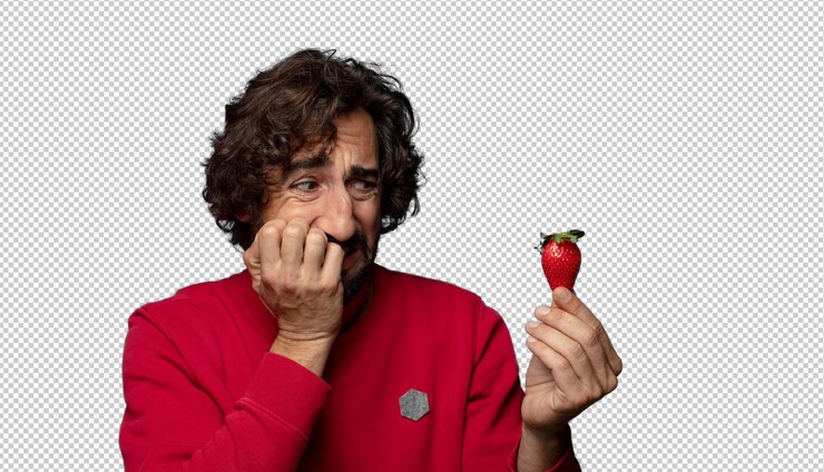 Free PSD young adult bearded man with a strawberry
