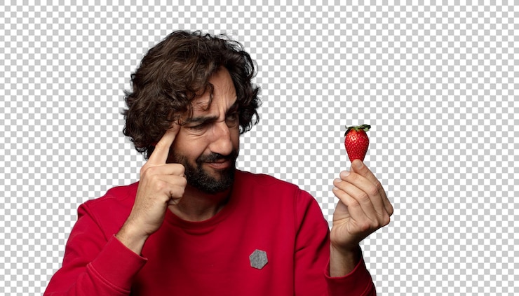 Free PSD young adult bearded man with a strawberry