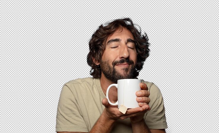 Free PSD young adult bearded man with a tea mug