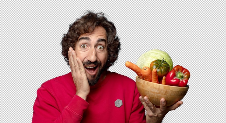 मुफ़्त PSD young adult bearded man with vegetables