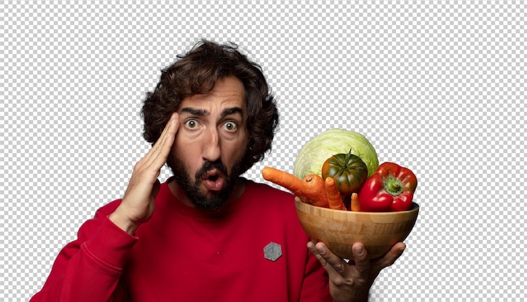 मुफ़्त PSD young adult bearded man with vegetables