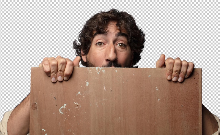 Free PSD young adult bearded man with a wood copy space