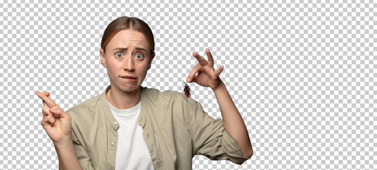 मुफ़्त PSD young adult blonde woman cockroach concept