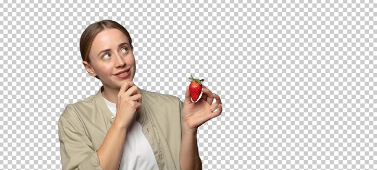 Free PSD young adult blonde woman with a strawberry