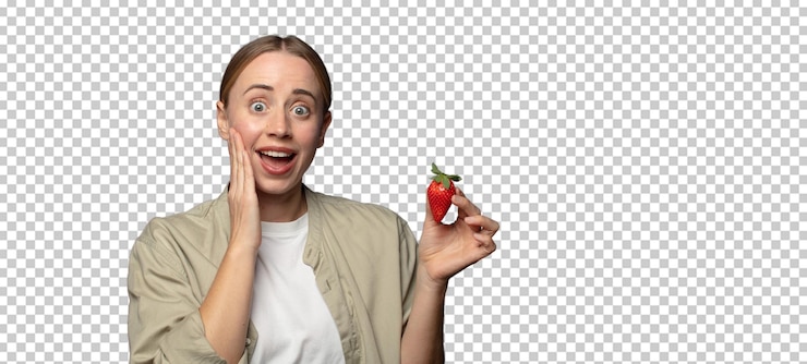 Free PSD young adult blonde woman with a strawberry